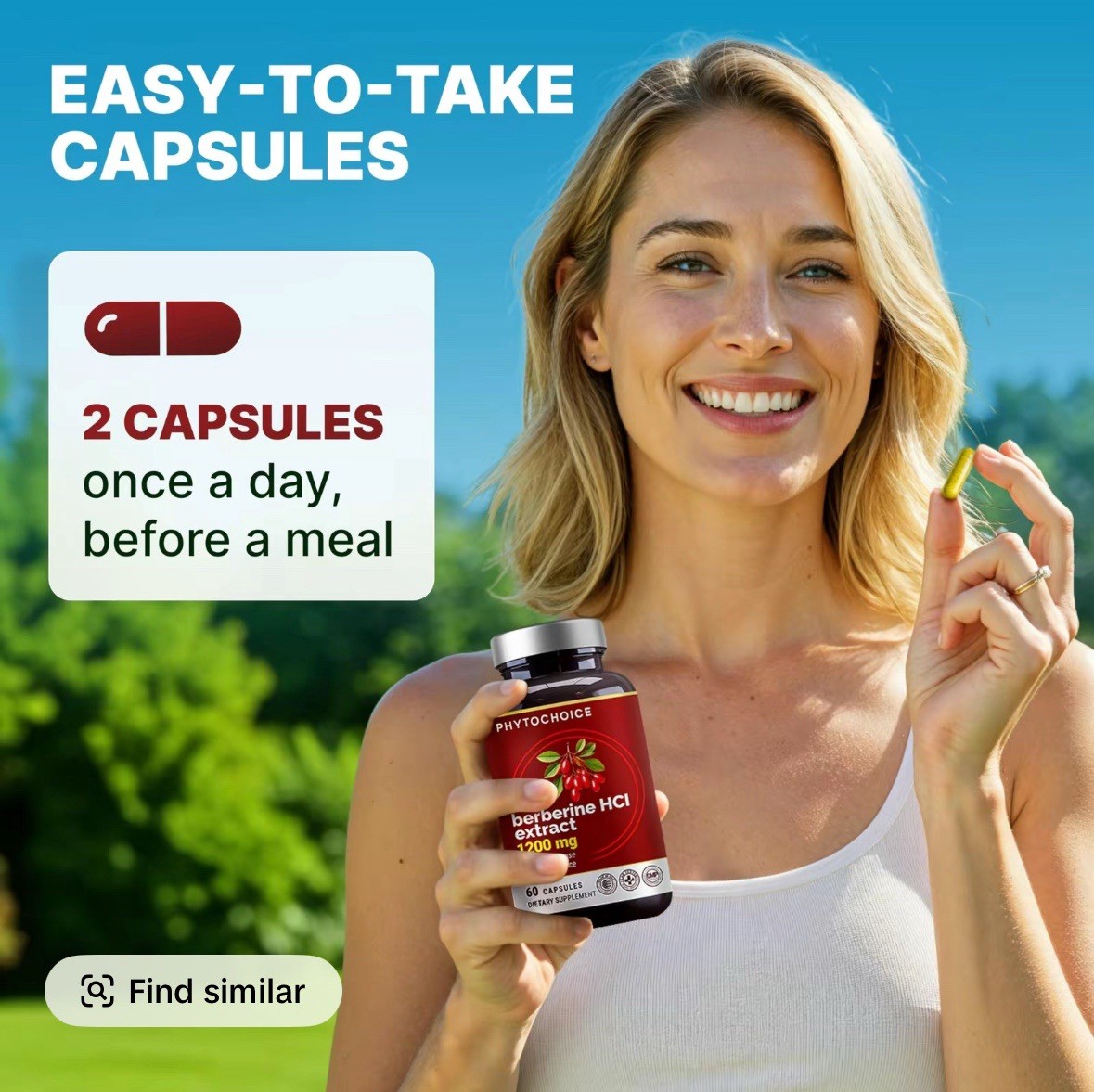Pure Berberine | 1.2g Per Serving | 120 Vegan Capsules | Non-GMO | Made in USA