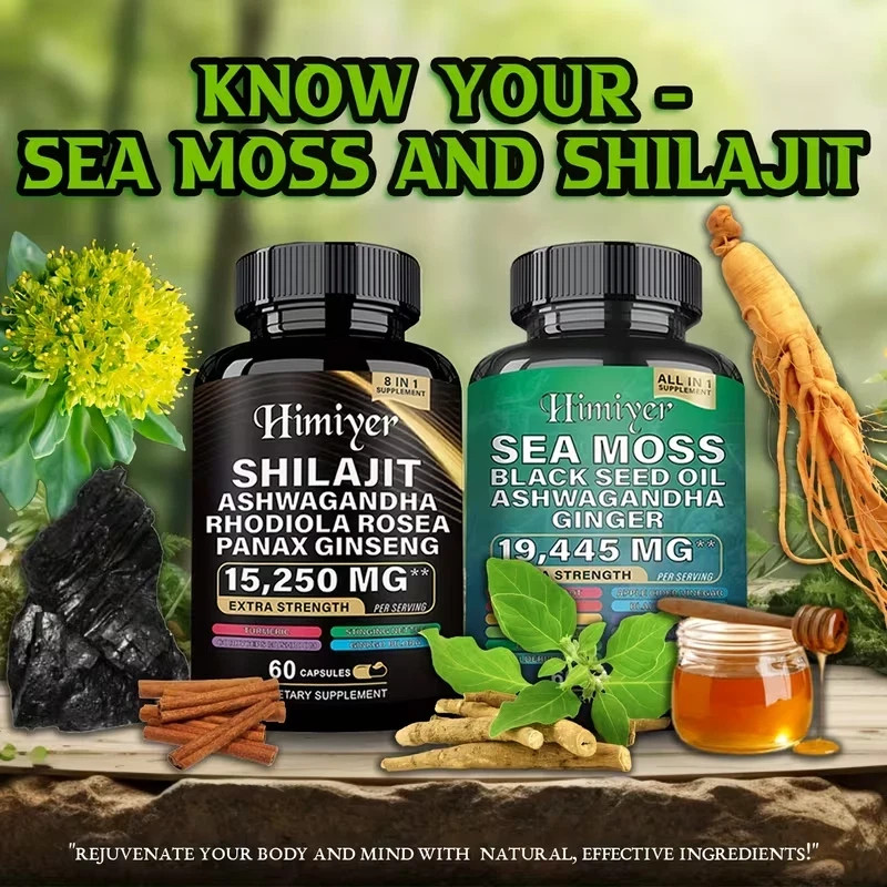 Sea Moss and Shilajit Bundle, Sea Moss 19,445mg, Black Seed Oil 15,250mg Ash