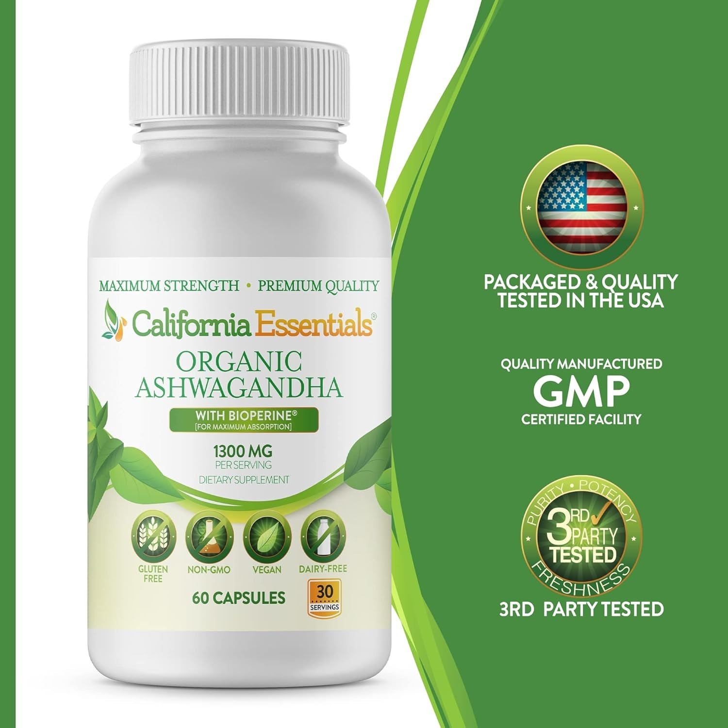 ORGANIC ASHWAGANDHA-1300MG PER SERVE-ENERGY-STRENGTH-LONGEVITY-SEALED-FREE SHIP