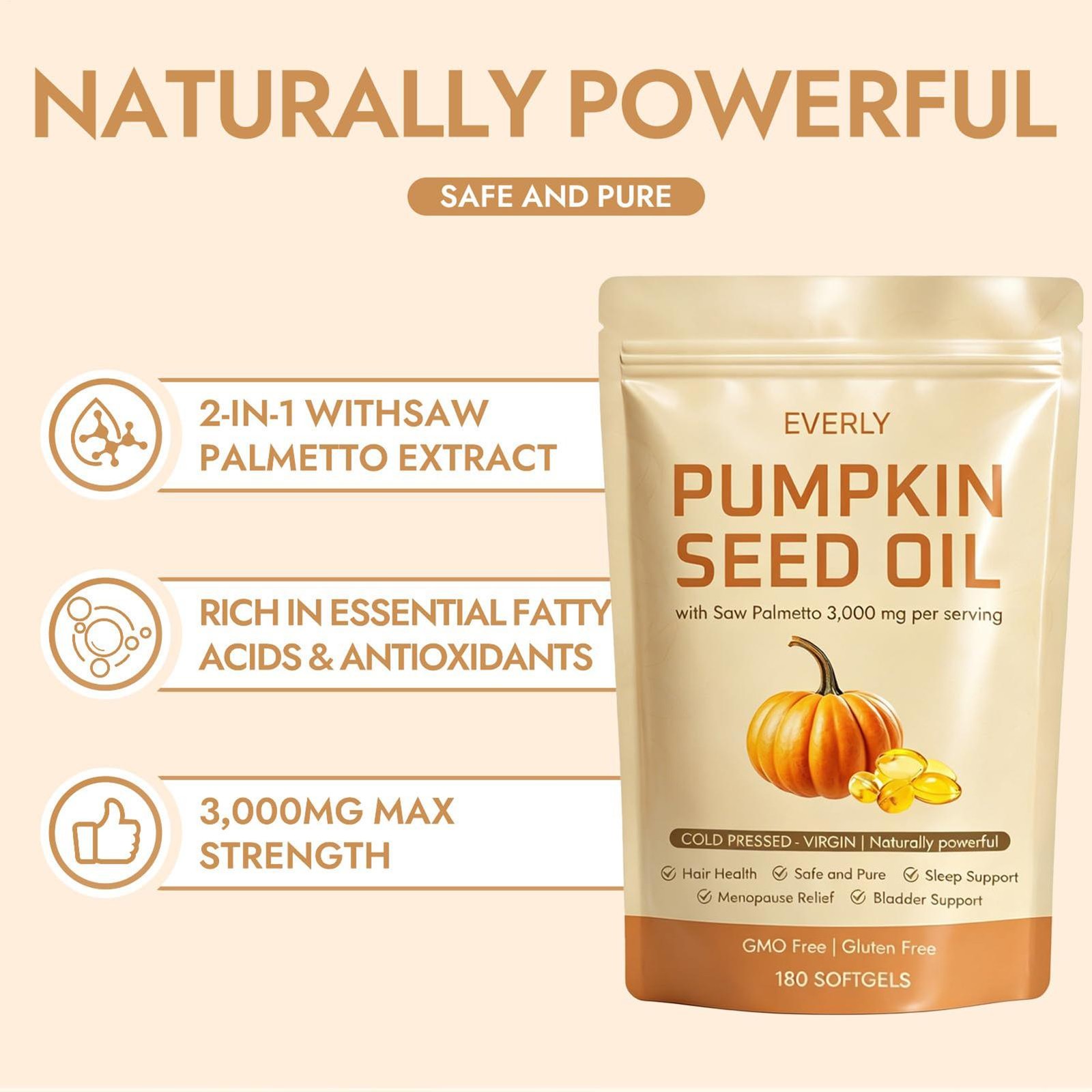 3 Pack Pumpkin Seed Oil 3000mg 180 Softgels Cold Pressed Virgin Saw Palmetto –