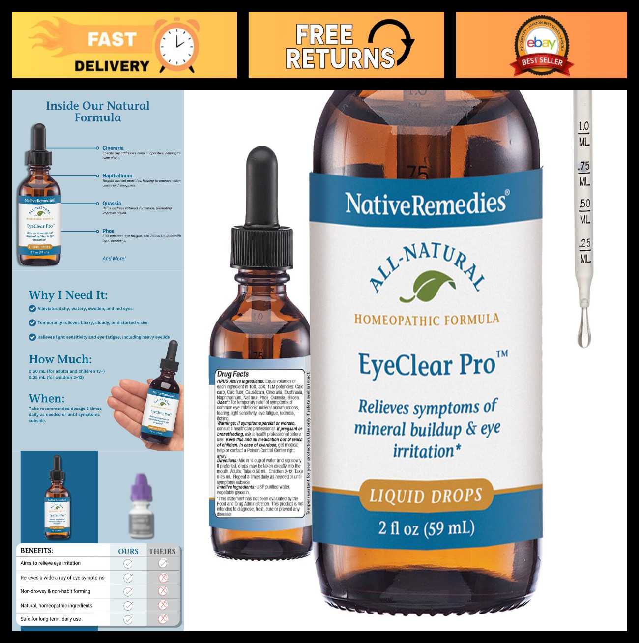 Natural Eye Support Liquid for Dry, Red, Swollen Eyes – Promotes Comfort & Clari
