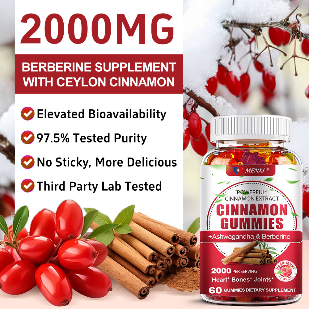 Organic Ceylon Cinnamon 2000mg Gummies – Berberine Blood Sugar Supplement 60 Pcs