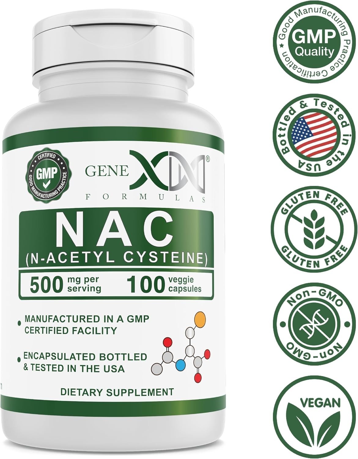 NAC 500mg Capsules – 100 Count for Liver Support – , Non-GMO, Gluten-Free