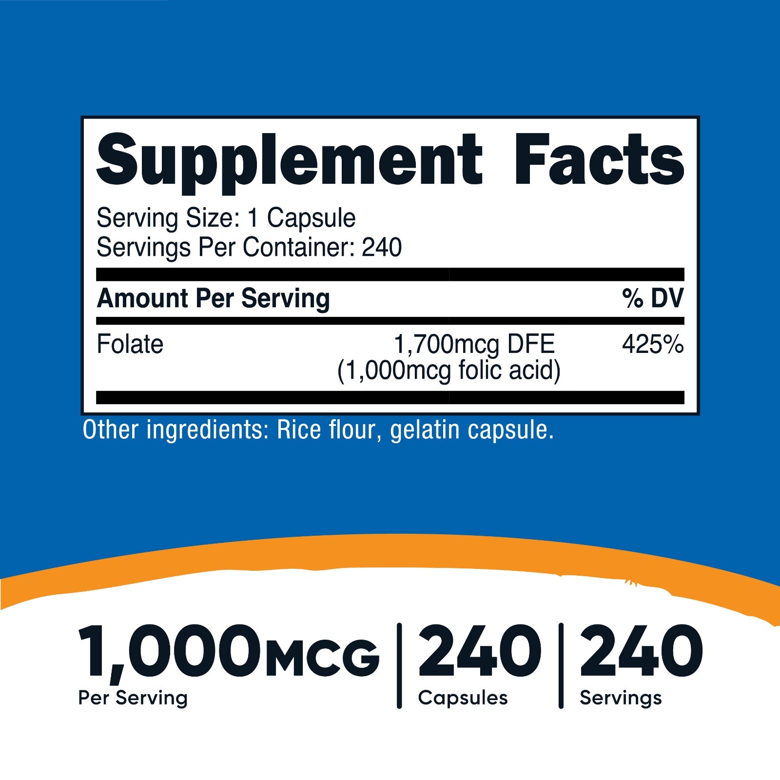 Nutricost Folic Acid (Vitamin B9) 1000 mcg, 240 Capsules – Gluten Free & Non-GMO