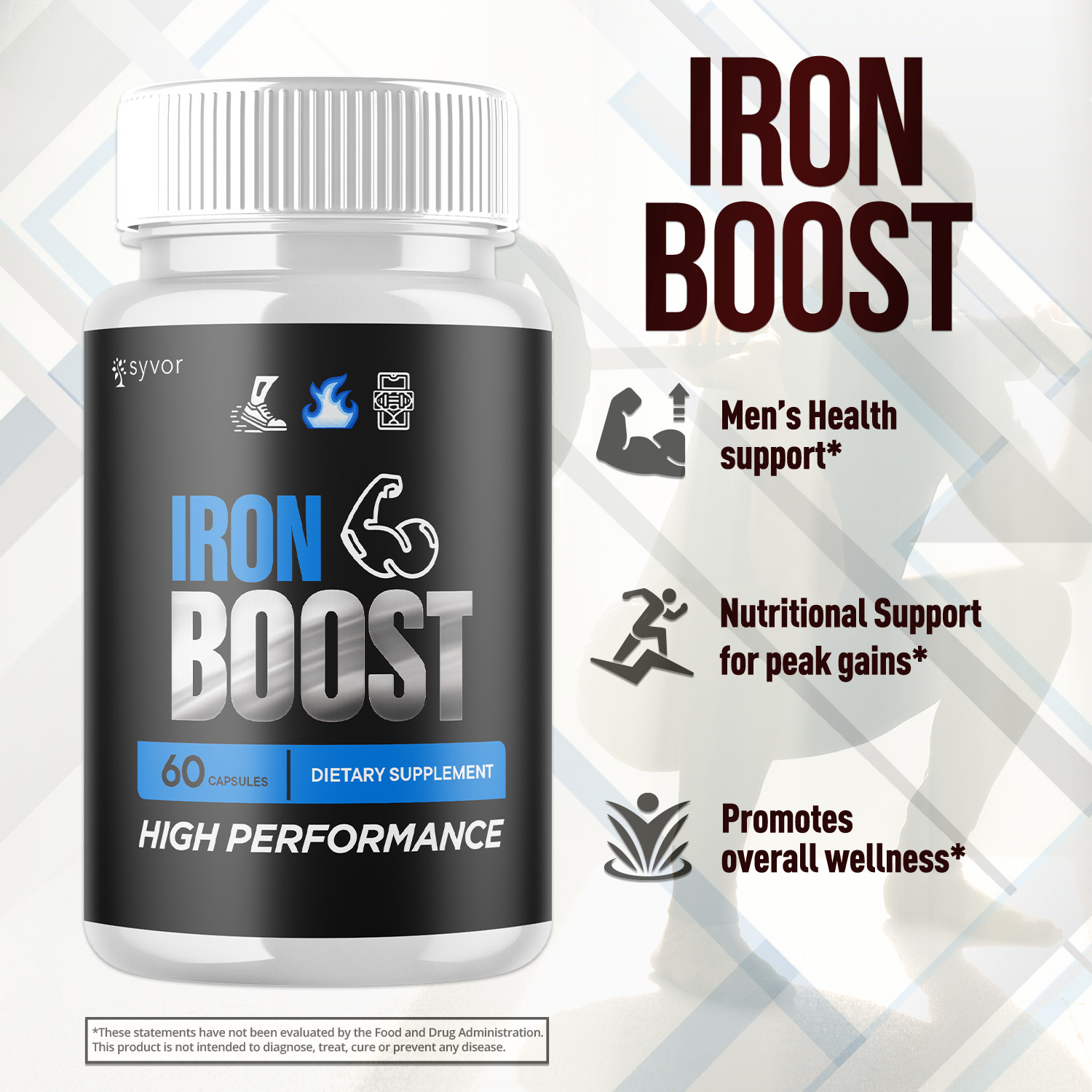 (1 Pack) Iron Boost Male Support Supplement Advanced Formula IronBoost 60 Caps