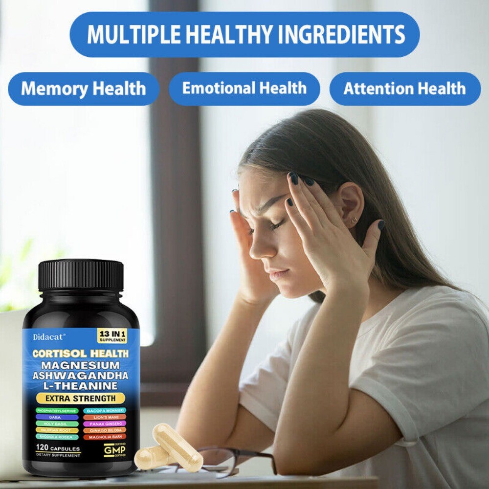 Cortisol Supplement Magnesium Blend 200mg L Theanine 150mg 120 Pills Non GMO