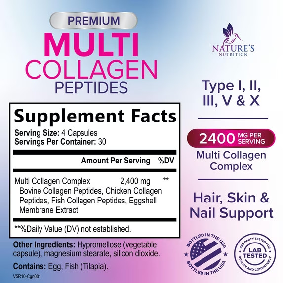 Collgen hydrolyzed Peptide 120 capsules Hair Skin Nails Wrinkles Capsules