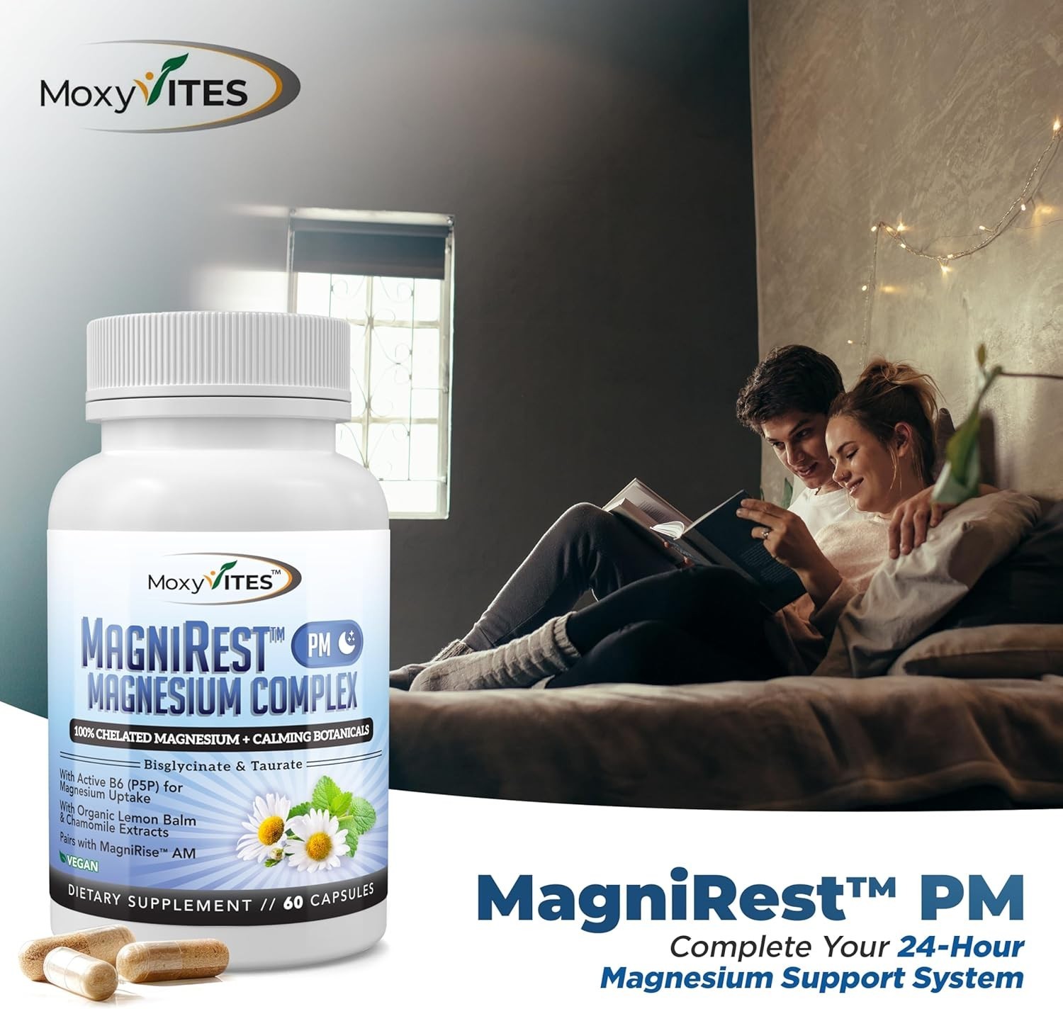 TWO PACK MoxyVites MagniRest PM Magnesium Complex for Women & Men – calming