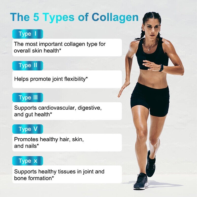 Multi Collagen Peptides Types I, Ii, Iii, V, X Pills Anti-Aging Skin Capsules
