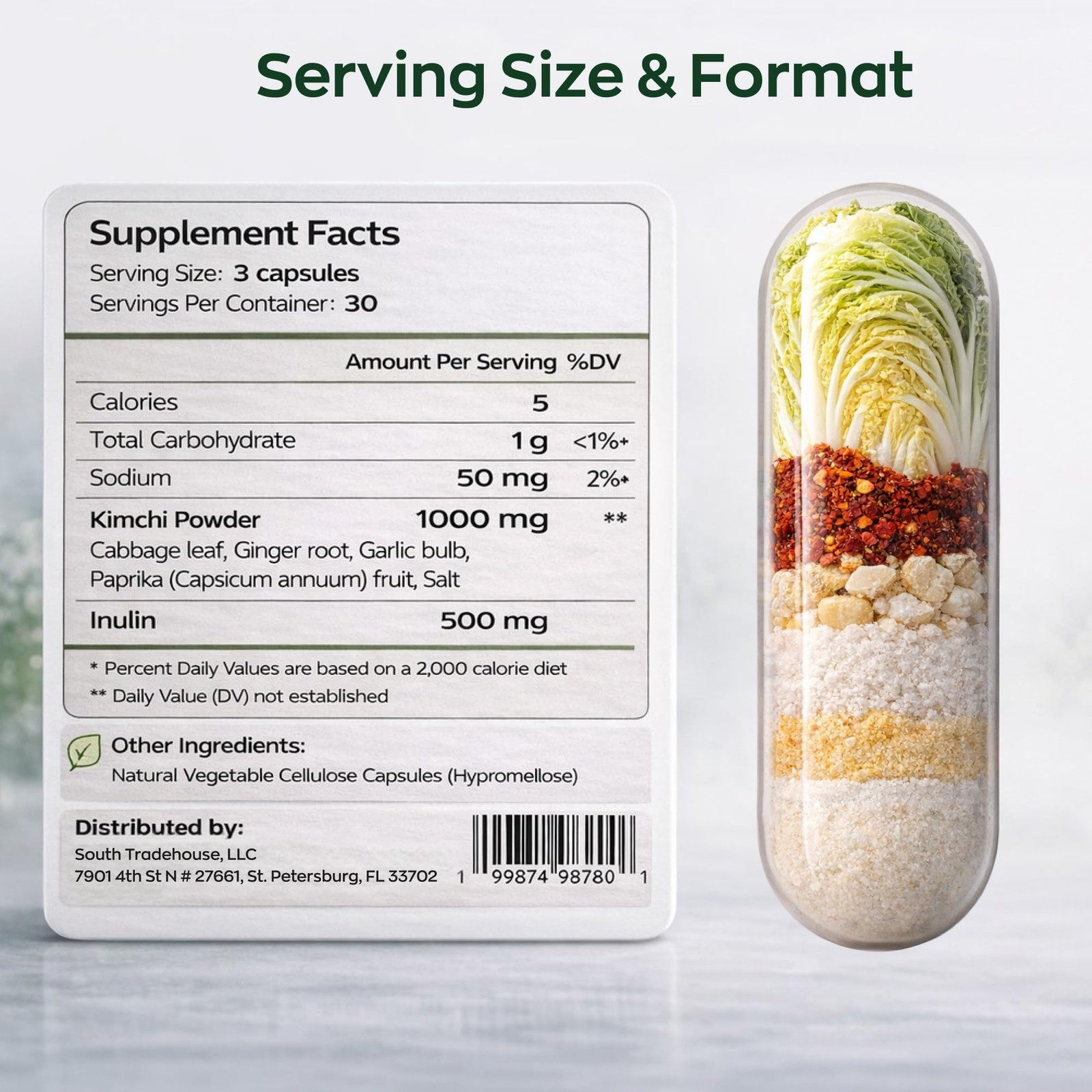 Lunava Kimchi Capsules Fermented Kimchi Superfood Supplement Gut Health