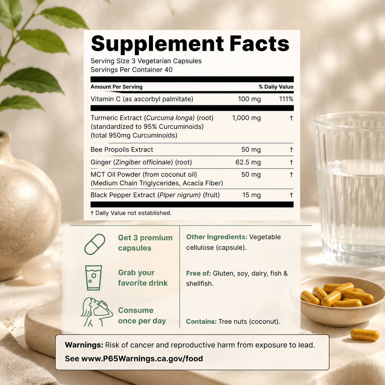 Turmeric Curcumin 1000mg – 95% Curcuminoids w/BioPerine & MCT, 120 Vcaps
