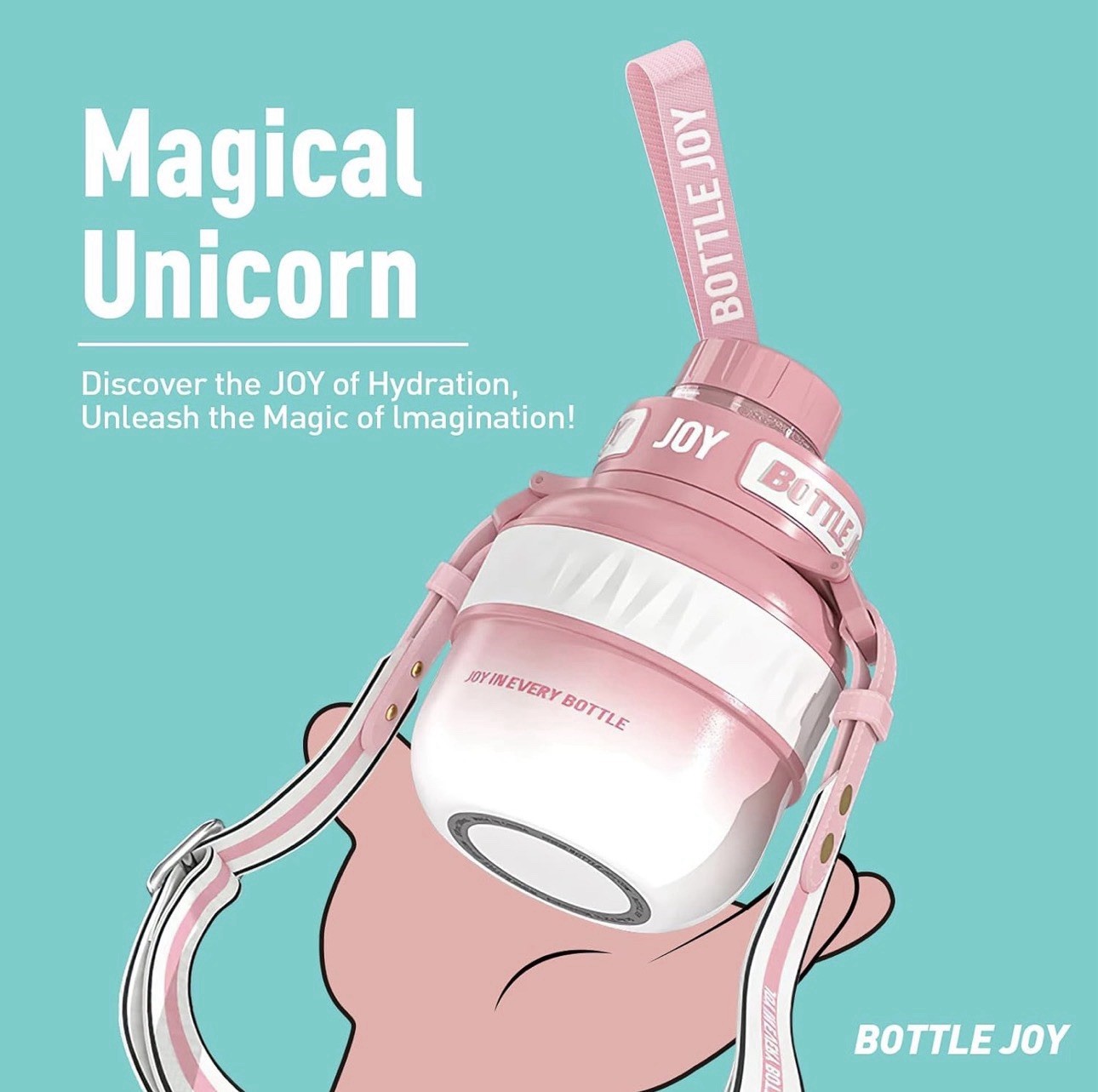 BOTTLE JOY Stainless-Steel Water Bottle: Kids 16 Ounces, Magical Unicorn