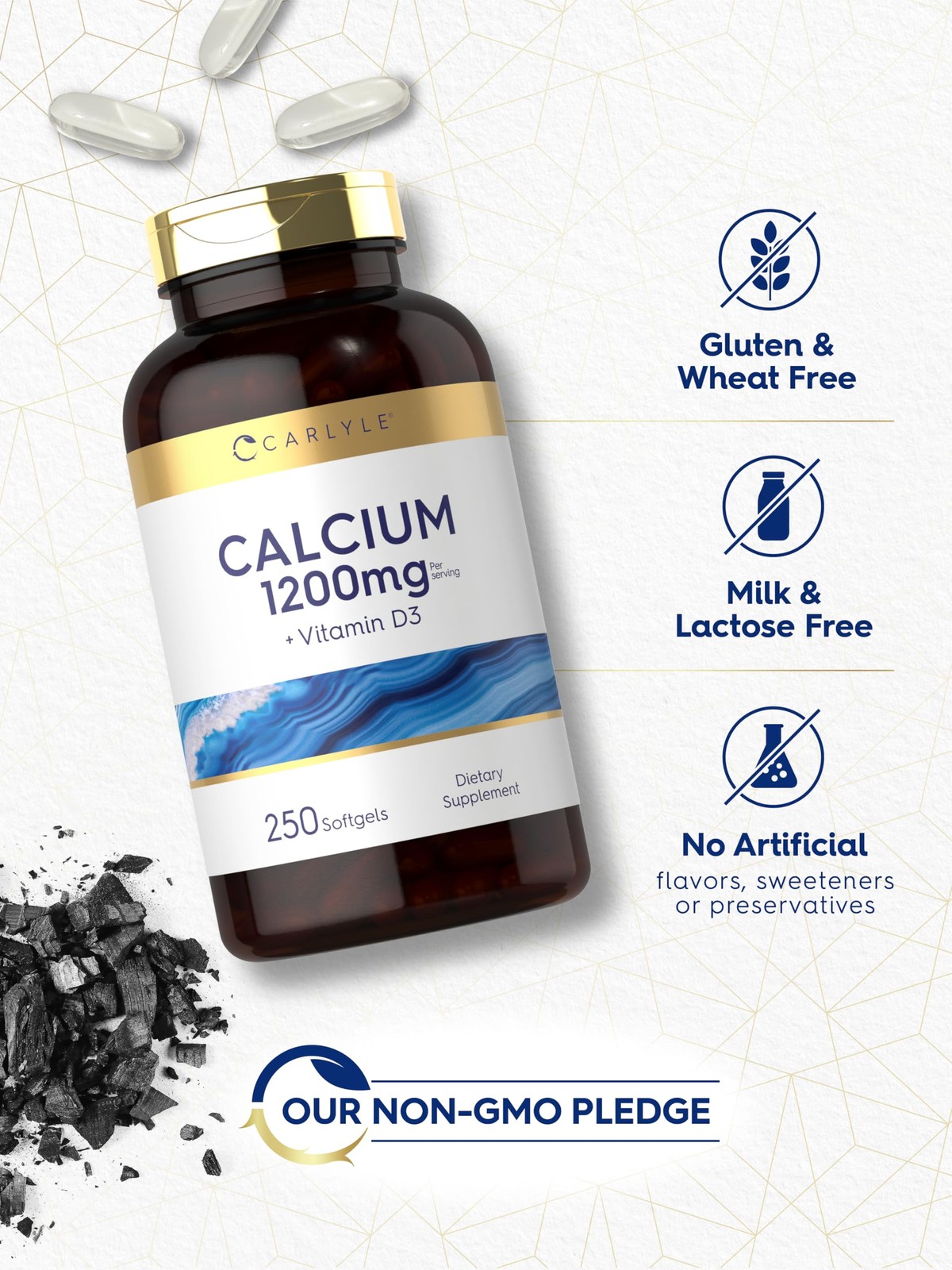 Carlyle Calcium 1200 mg with Vitamin D3 | 250 Softgels 250 Count (Pack of 1)