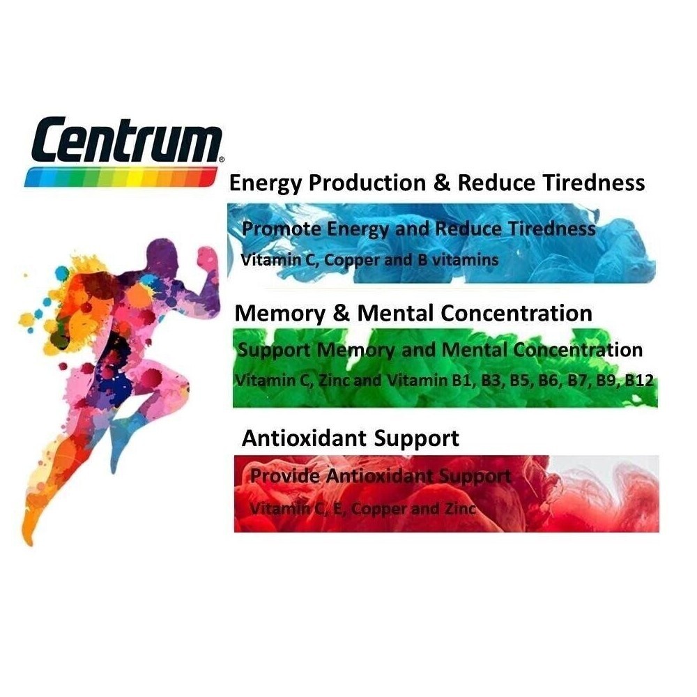 3 Boxes Centrum Energy Booster B-Vitamins Vitamin C & E Lutein and Lycopene