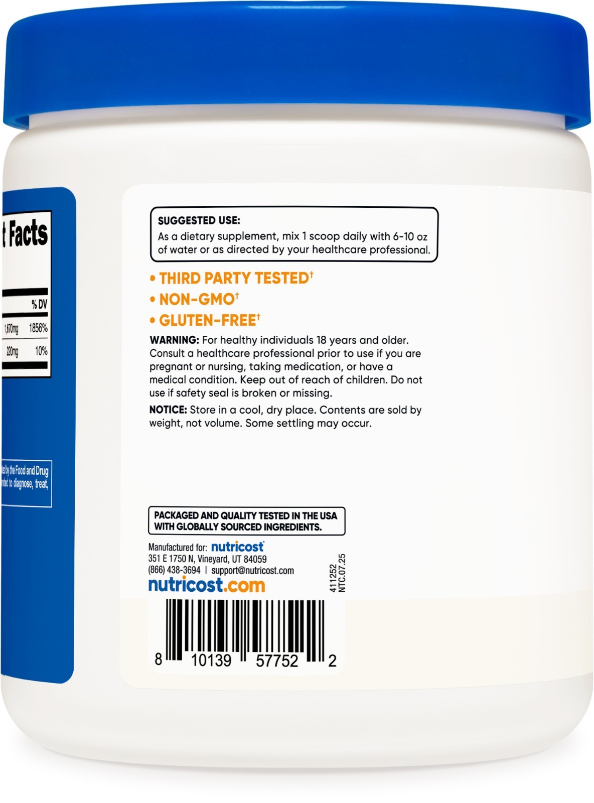 Nutricost Sodium Ascorbate Powder (1 LB) Unflavored – 2 Grams per Serving, Vegan
