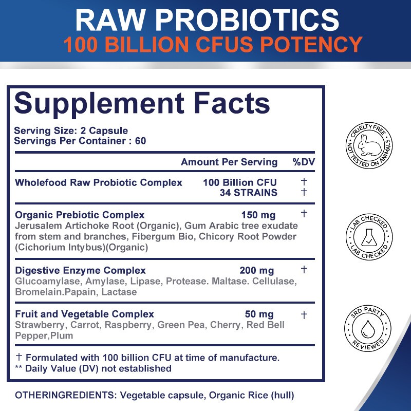 1-4x Probiotics 100 Billion CFU Potency Digestive Inmune Health 120-480 Capsules