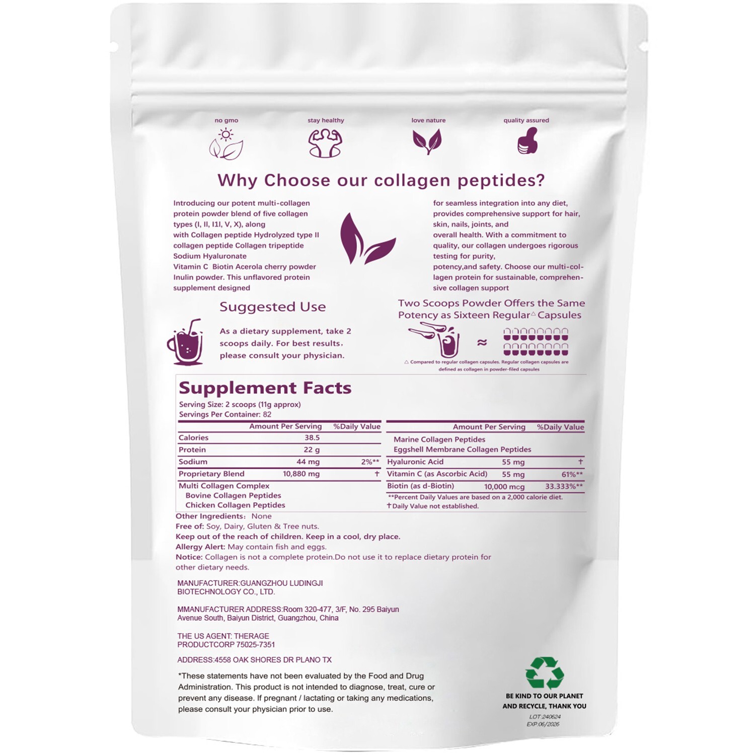 Multi Collagen Peptides Powder-Hydrolyzed Protein Peptides (Type l,l,ll,v,X) US