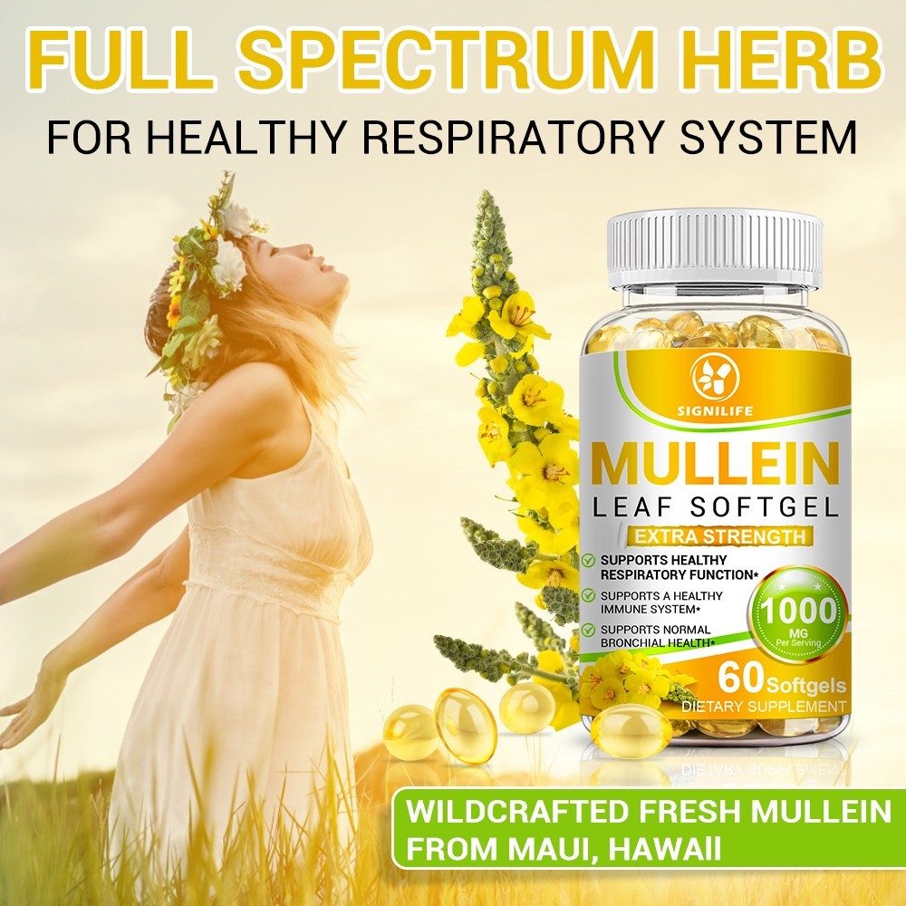 Mullein Leaf Capsules 1000mg – Support Lung Cleanse Respiratory Health Vegan US