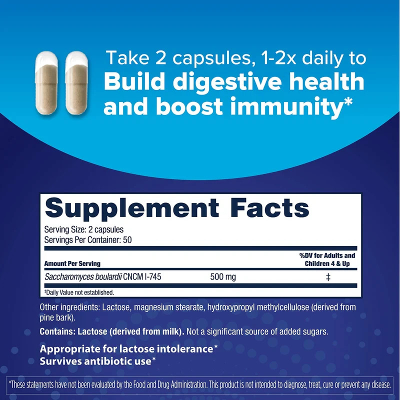 Florastor 250 mg Daily Probiotic Supplement – 100 Vegetarian Capsules