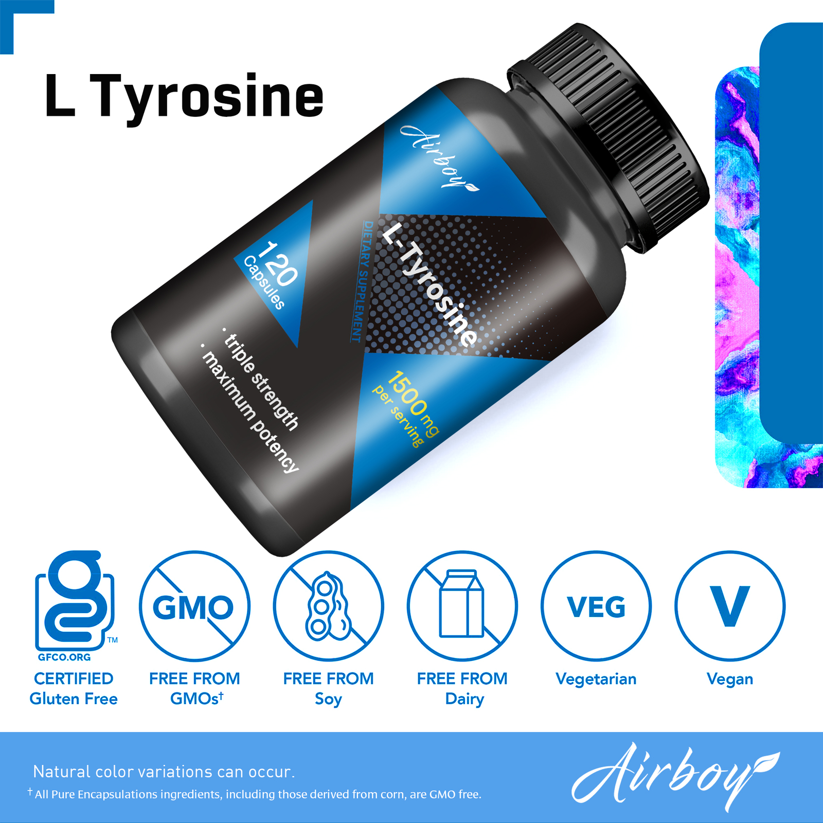 120pcs L-Tyrosine 1500mg -Boost Metabolism and Mood, Energy and Immune Support