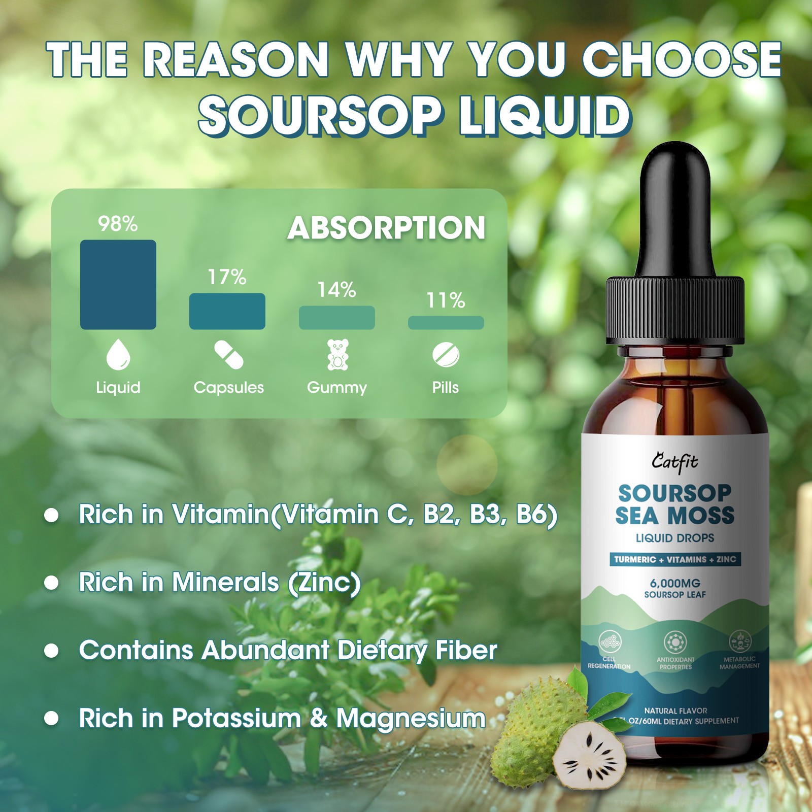 Sea Moss Soursop Leaves Extract with Turmeric Black Pepper Liquid Drop 60ML