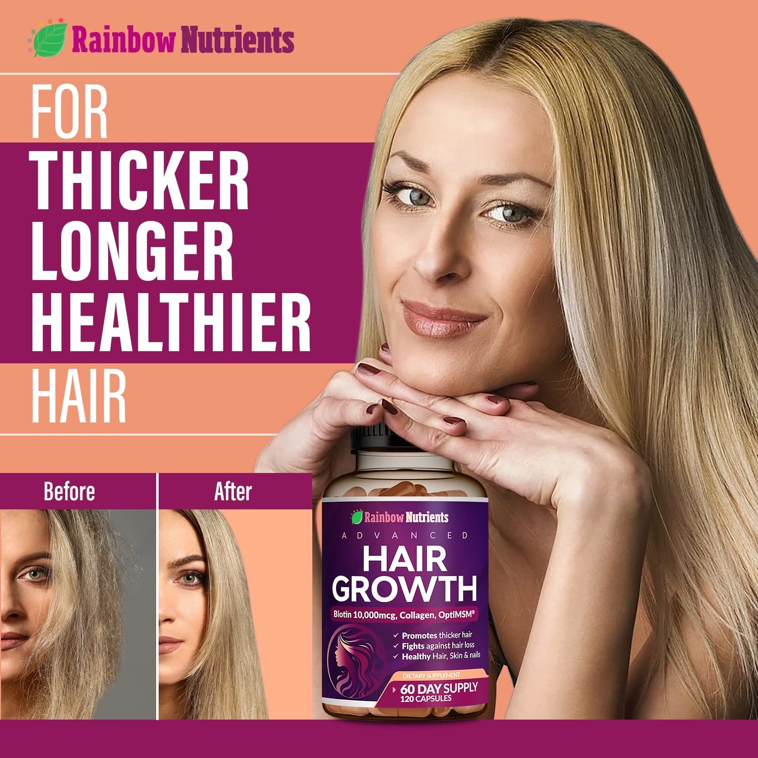 Hair Growth Vitamins for Women | Biotin 10000mcg Collagen Patented OptiMSM? g…