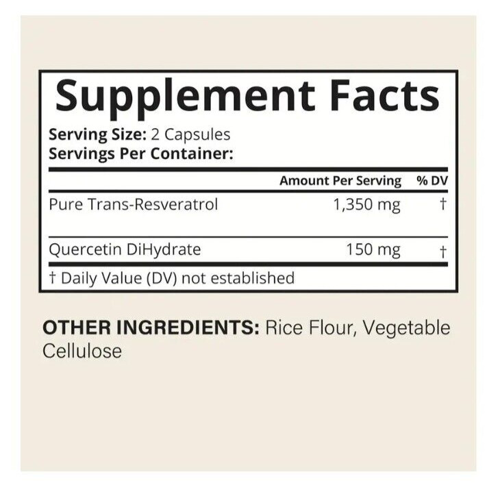 Trans Resveratrol 1500mg Highly Purified Bioavailable Resveratrol Quercetin 120C