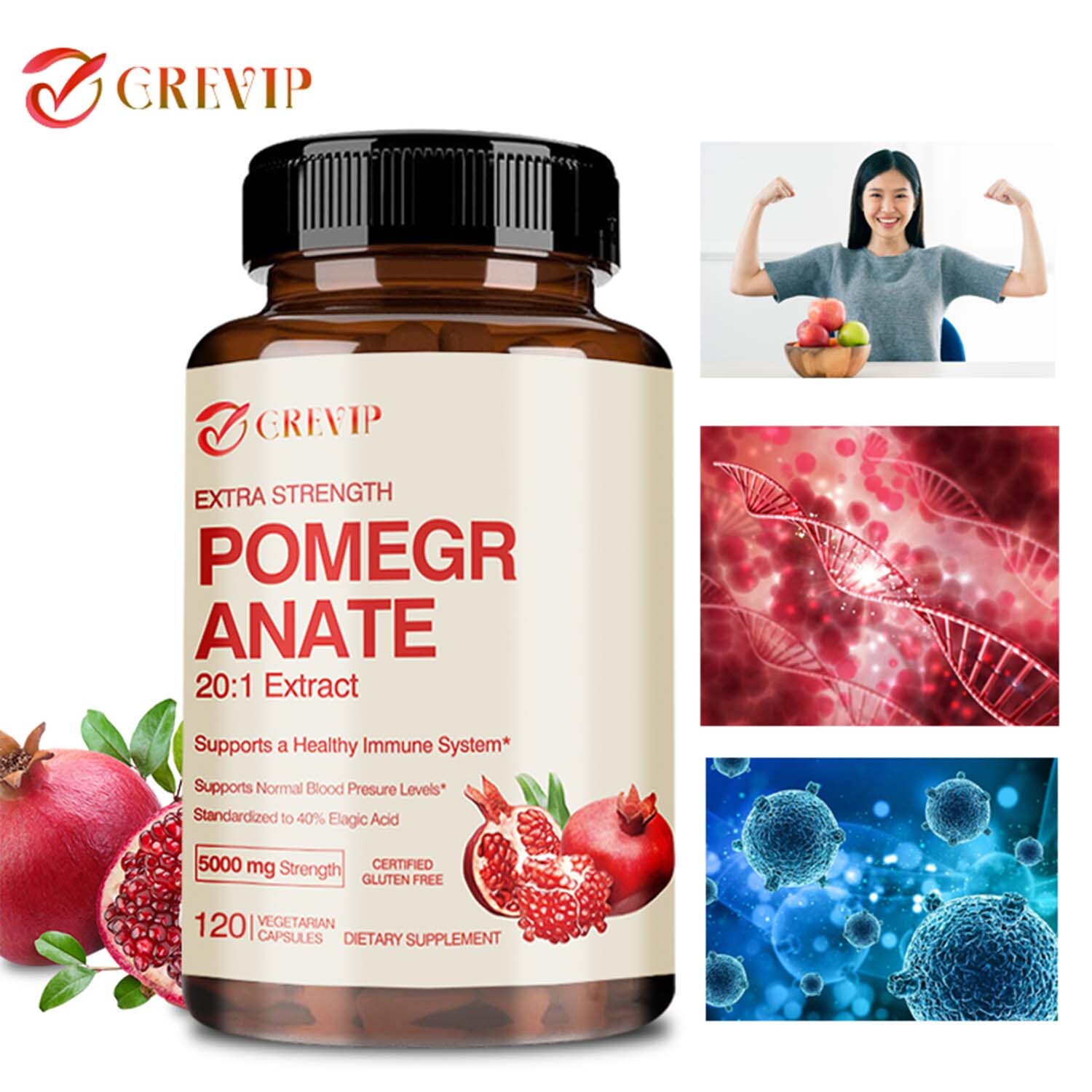 120pcs Pomegranate 5000mg – 40% Ellagic Acid – Heart Joint Support, Antioxidant