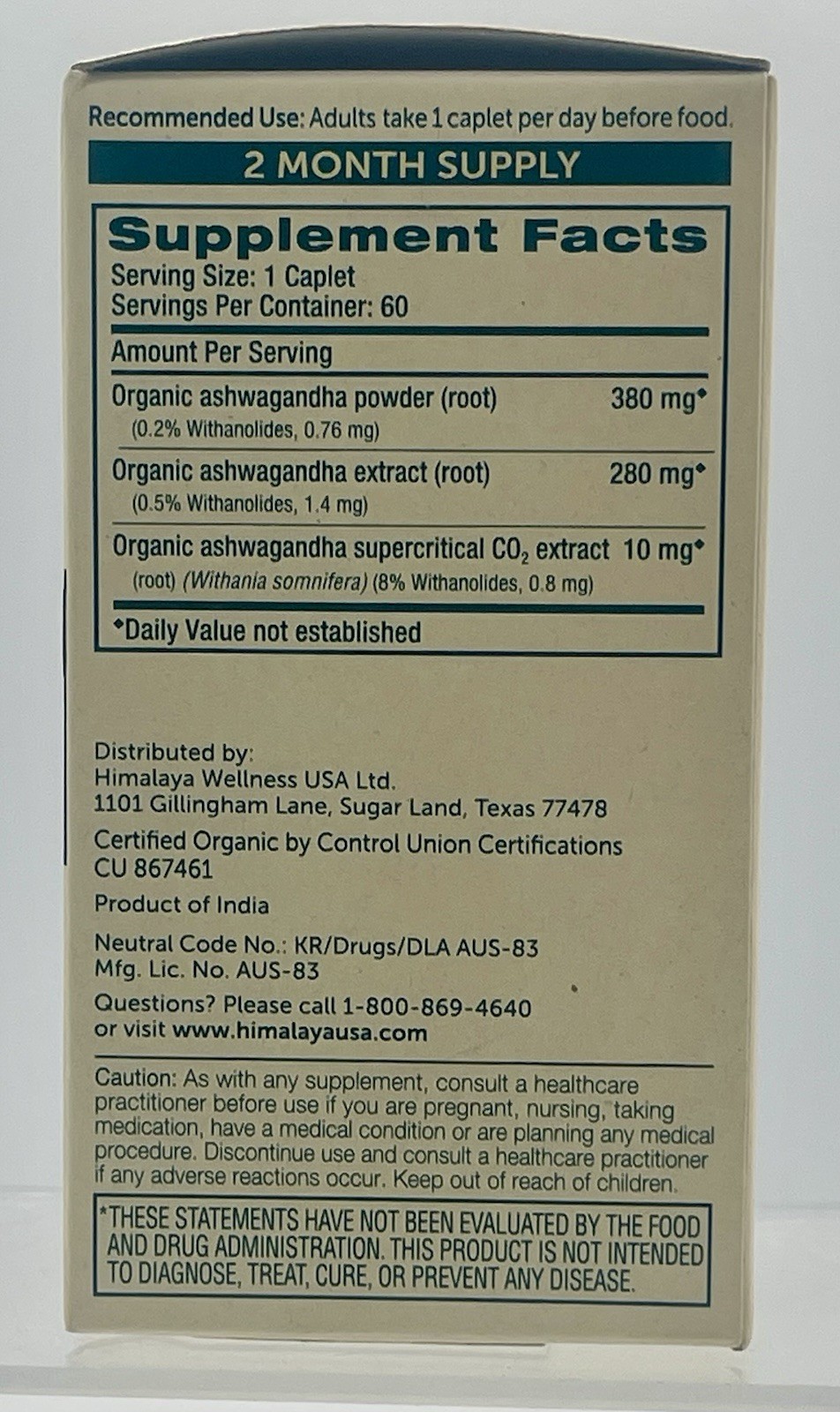 Lot of 2 Himalaya Ashwagandha 60 Caplets Dairy Free Gluten Free EXP 07/27