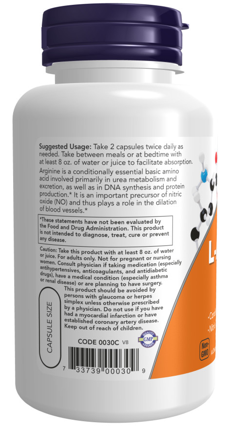 Now Foods L-Arginine 500 mg 100 Caps Amino Acid 06/2026EXP
