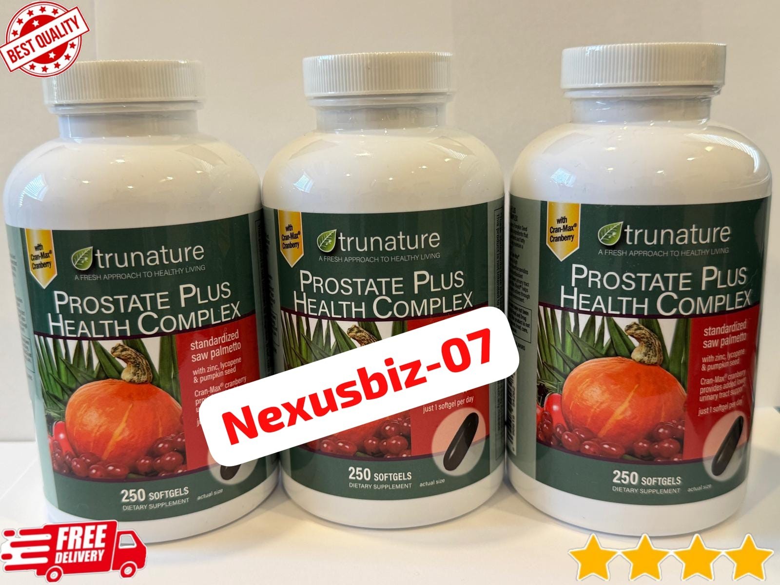 3 Pack Trunature Prostate Plus Complex Saw Palmetto Zinc Capsules Exp 03/2027