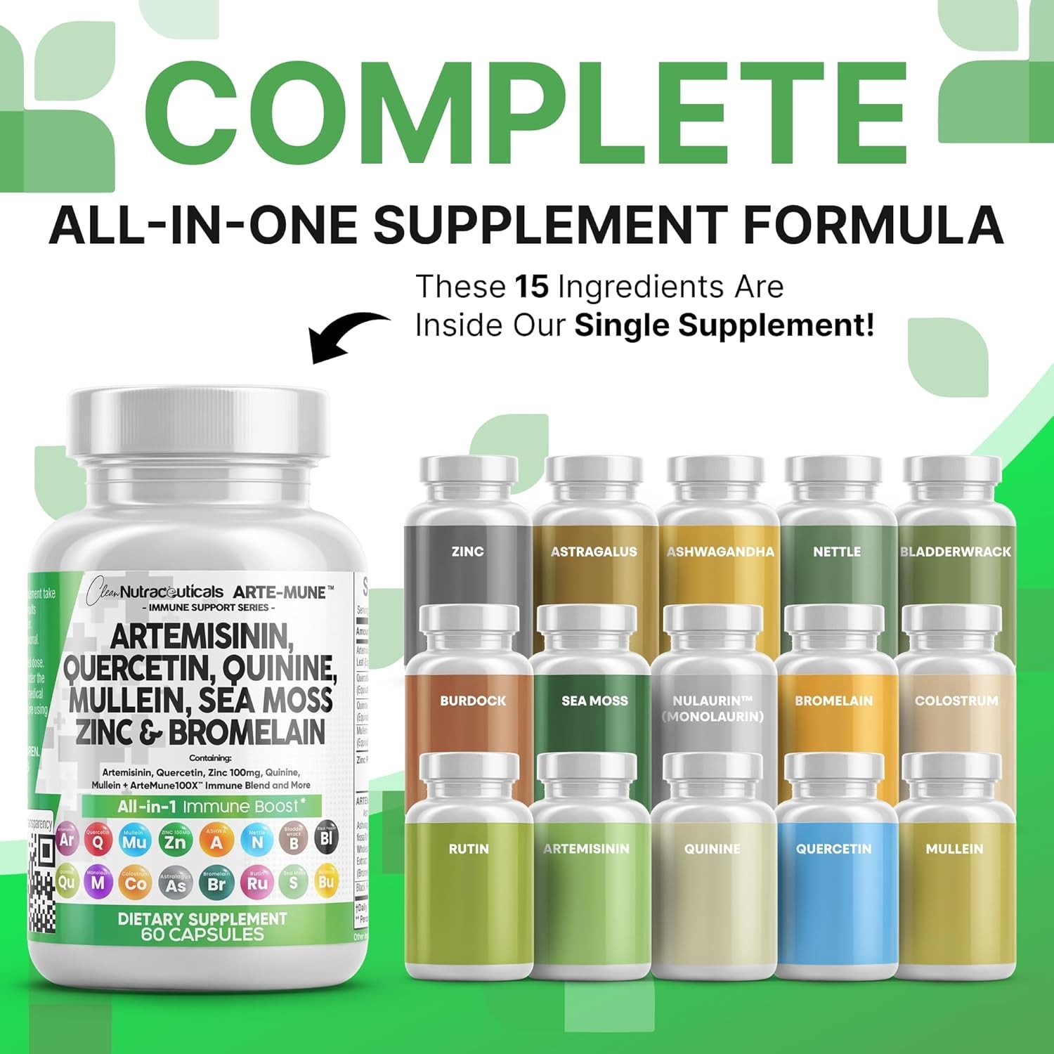 Clean Nutraceuticals Artemisinin Quercetin Zinc Mullein Quinine Supplement with