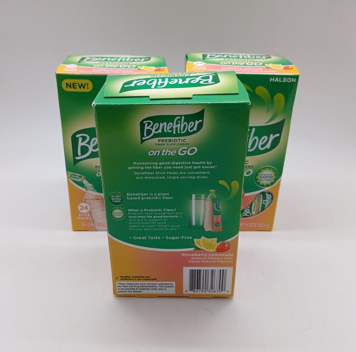 Benefiber Prebiotic Strawberry Lemonade Drink Mix – 3 Boxes (24 Sticks Each)