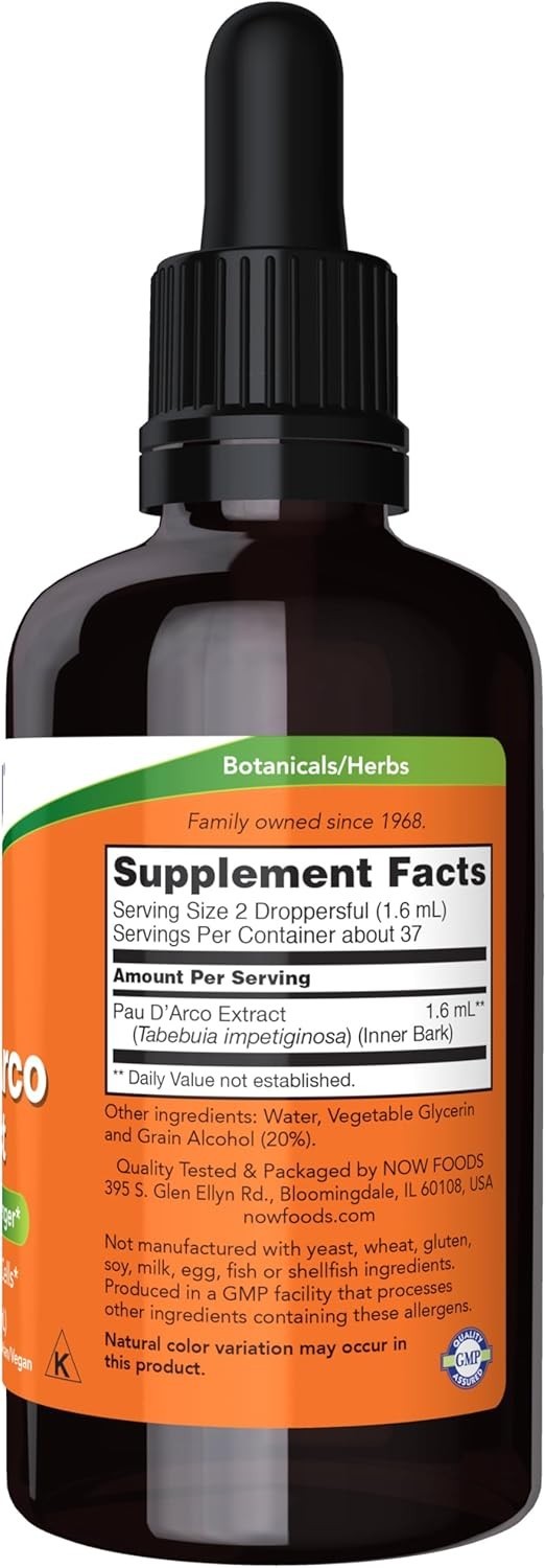 NOW Foods Pau D’Arco Liquid Extract 2oz Free Radical Scavenger Healthy Cells Sup