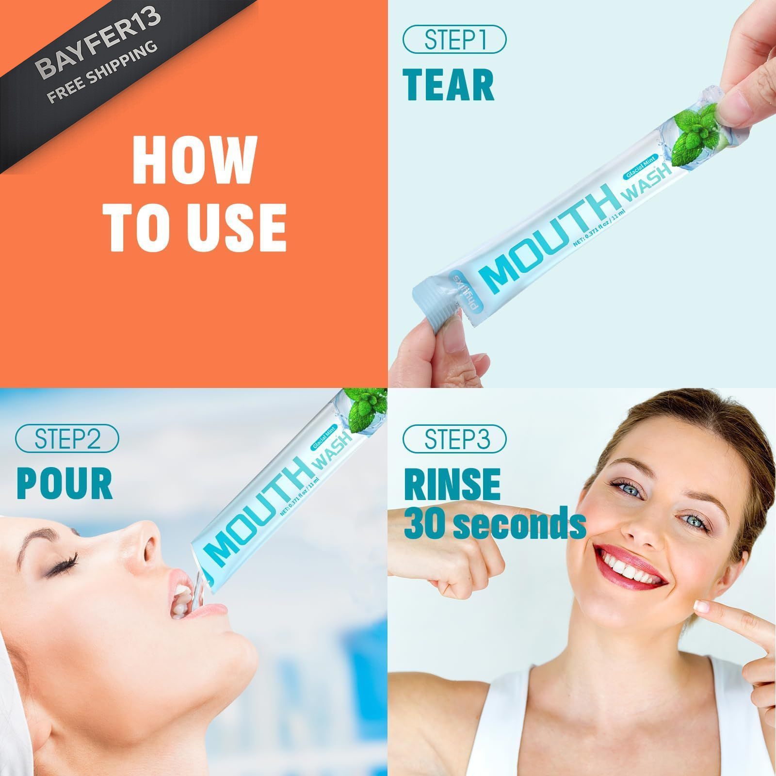 Phyyixs Mouthwash Travel Size – 30 0.01 Fl Oz (Pack of 30), Clear