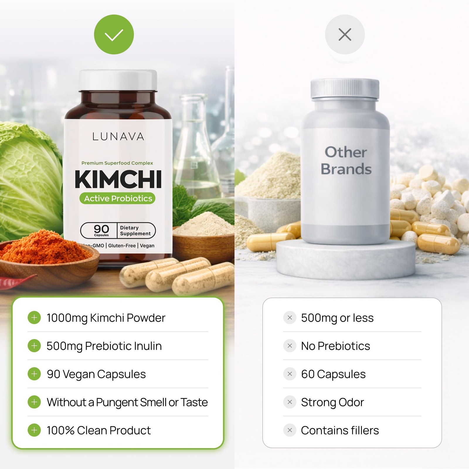 Lunava Kimchi Capsules Fermented Kimchi Superfood Supplement Gut Health