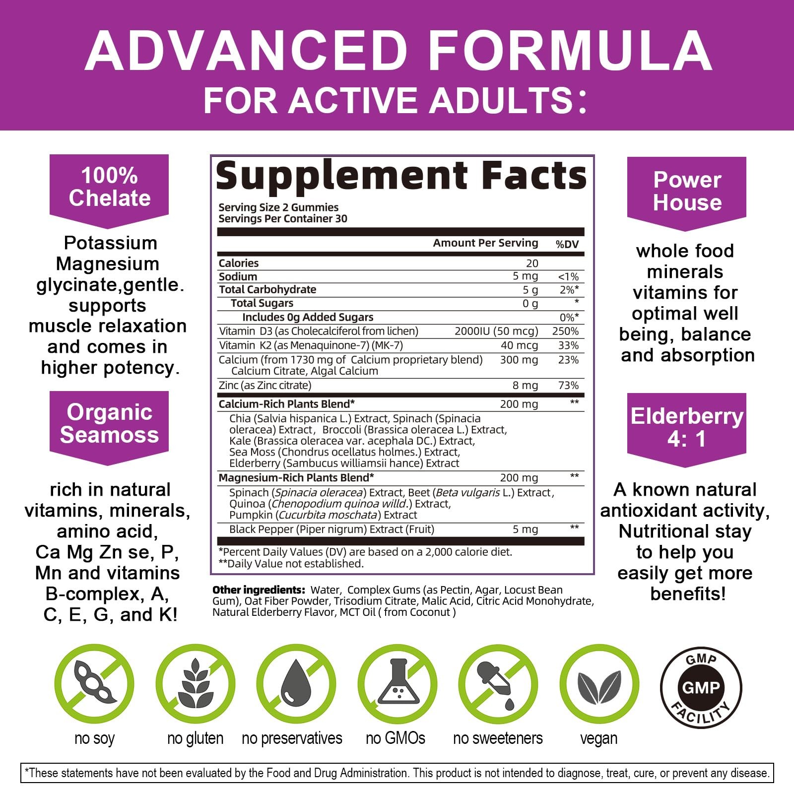 Plant Based Calcium Supplement with Vitamin 60 Count (Pack of 2), 2 Pack