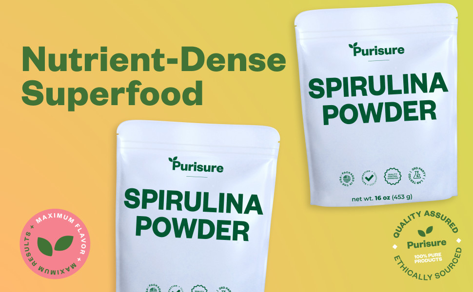 Purisure Spirulina Powder 453g, Pure Spirulina Algae Superfood 151 Servings