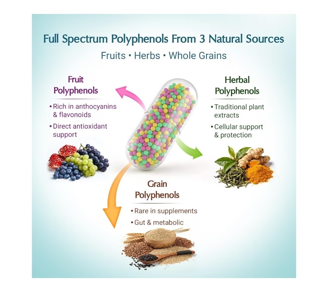 (120 Count) Polyphenols Supplement 1500mg – Over 20 Fruit, Herbal & Cereal Full