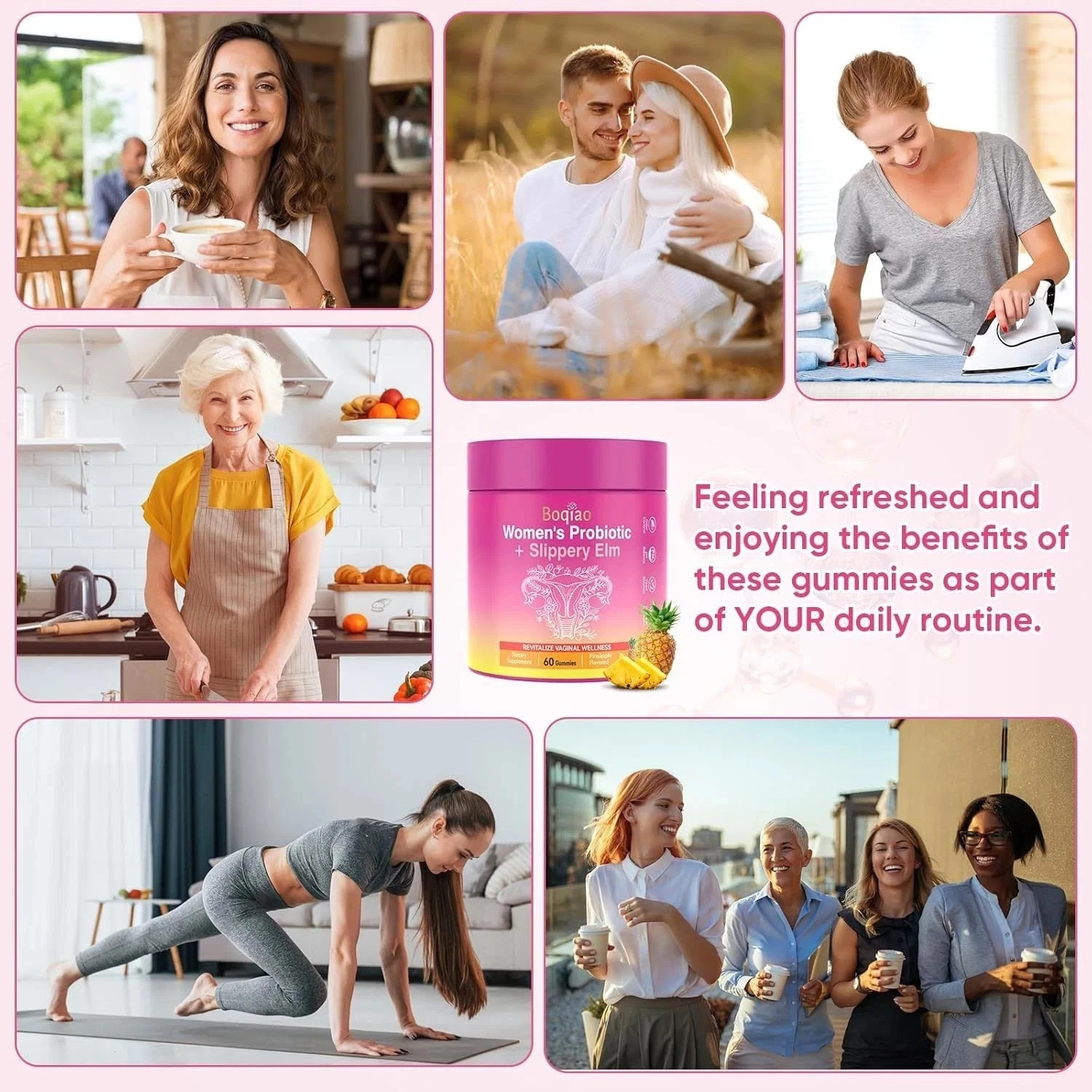 Probiotic Gummies + Slippery Elm Support Flora Women ph Balance Pineapple Flavor