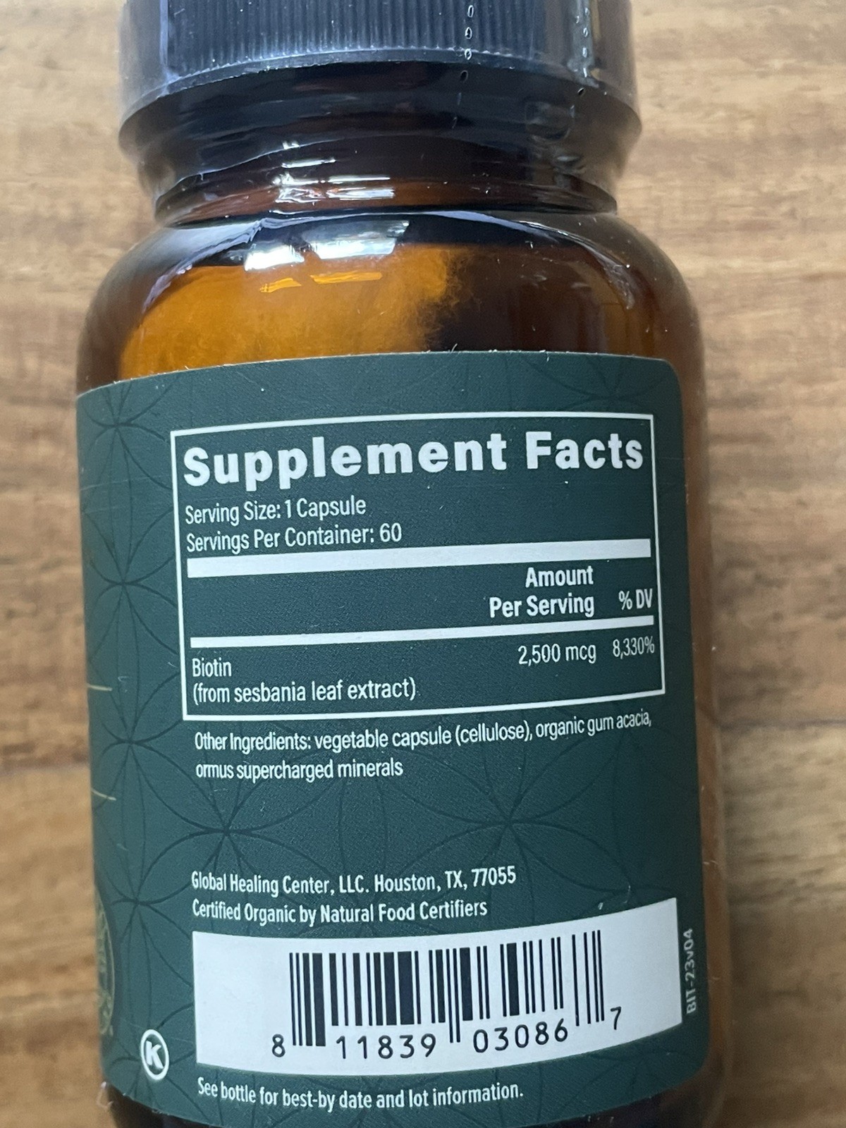 Biotin 2500mcg Global Healing Organic Sesbania Extract – 60 Capsules–NEW