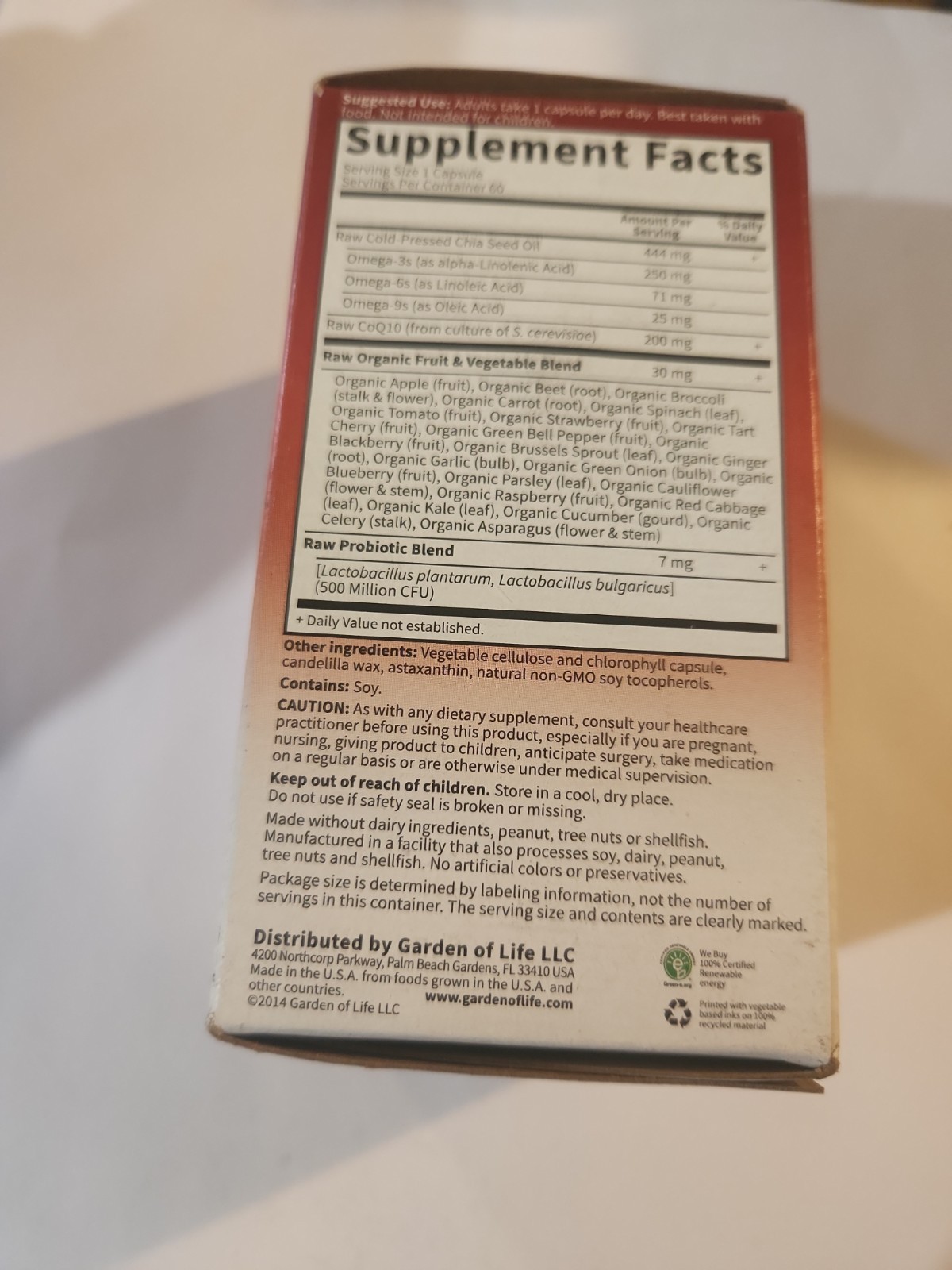 Garden of Life RAW CoQ10 200mg 60 Vegan Capsules New Sealed Exp 02/2027