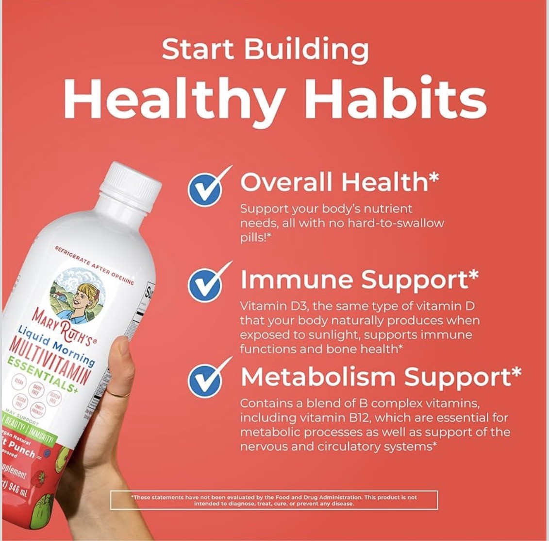 MaryRuth Organics Liquid Morning Multivitamin 12/2027 Fruit Punch 32floz