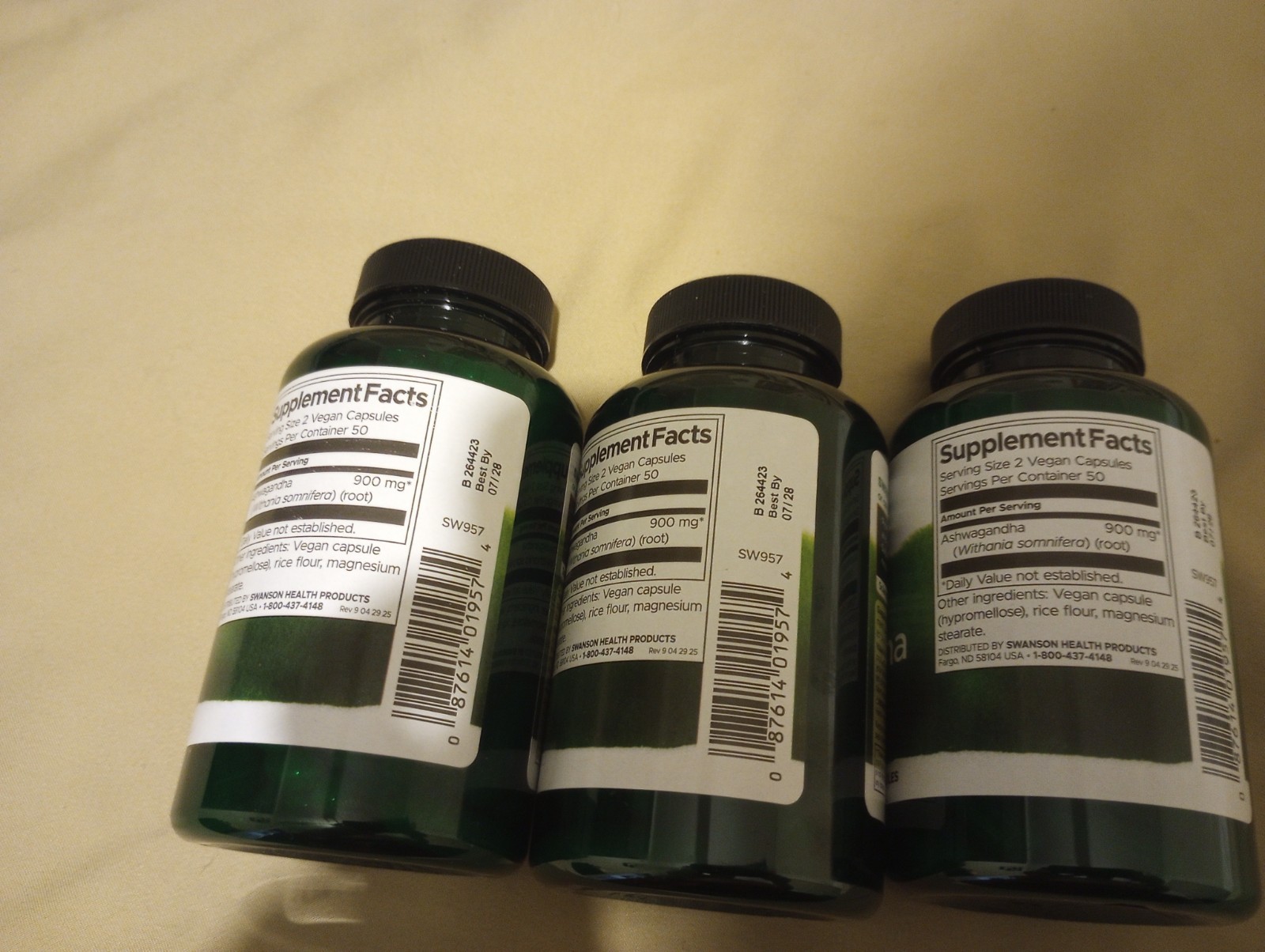 Swanson Ashwagandha Full Spectrum Herbal Supplement 450mg 100 Capsules X3 Pack