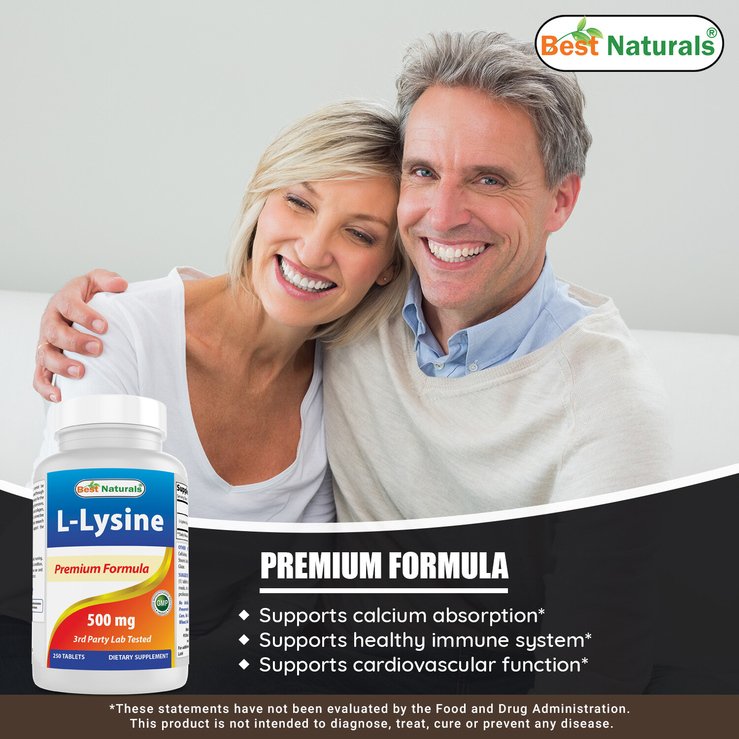 2 Pack Best Naturals L-Lysine 500 mg 250 Tablets