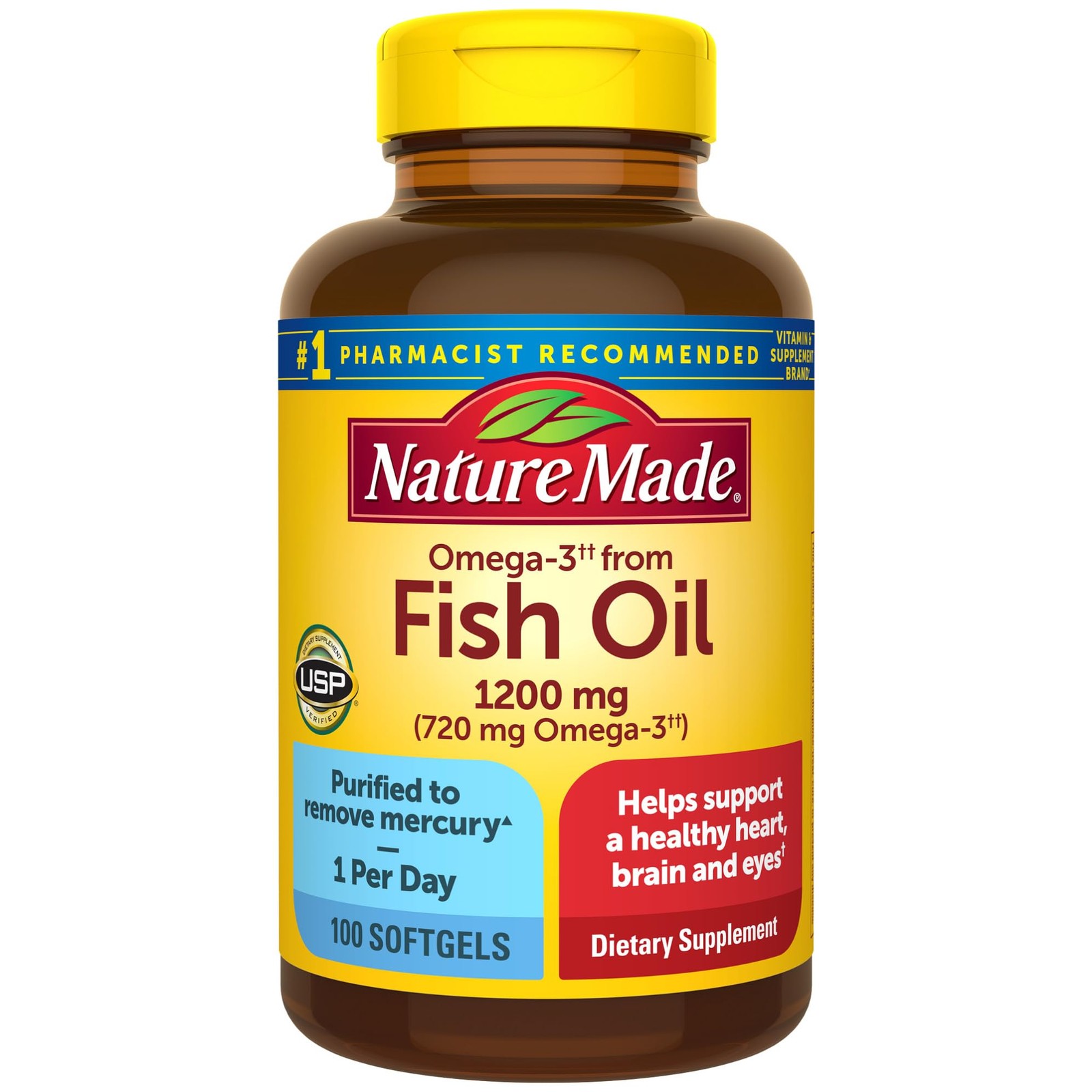 100 Count (Pack of 1), Nature Made One Per Day Fish Oil 1200 Mg Softgels 100…