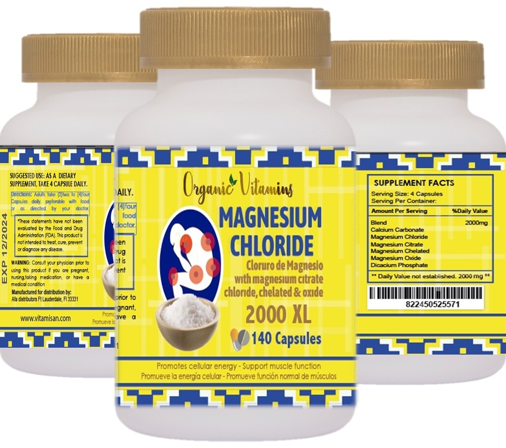 Magnesium Citrate 140 capsules chelated 2000 mg high potency Magnesio