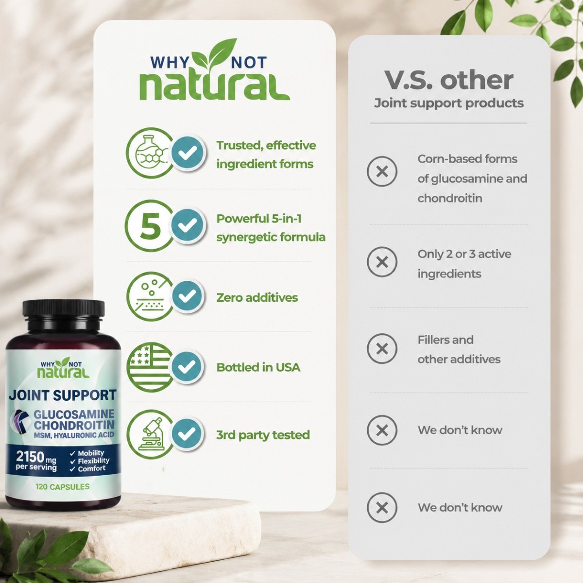 Glucosamine Chondroitin Joint Support 2150mg | MSM Hyaluronic Acid