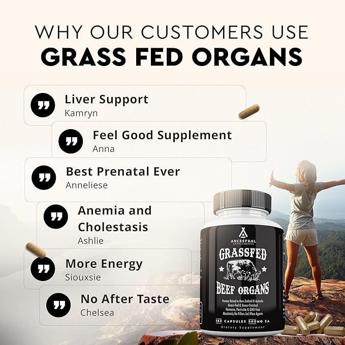 Grass Supplements Ancestral Fed Beef Organ Supplement – Non-GMO, 180 Capsules