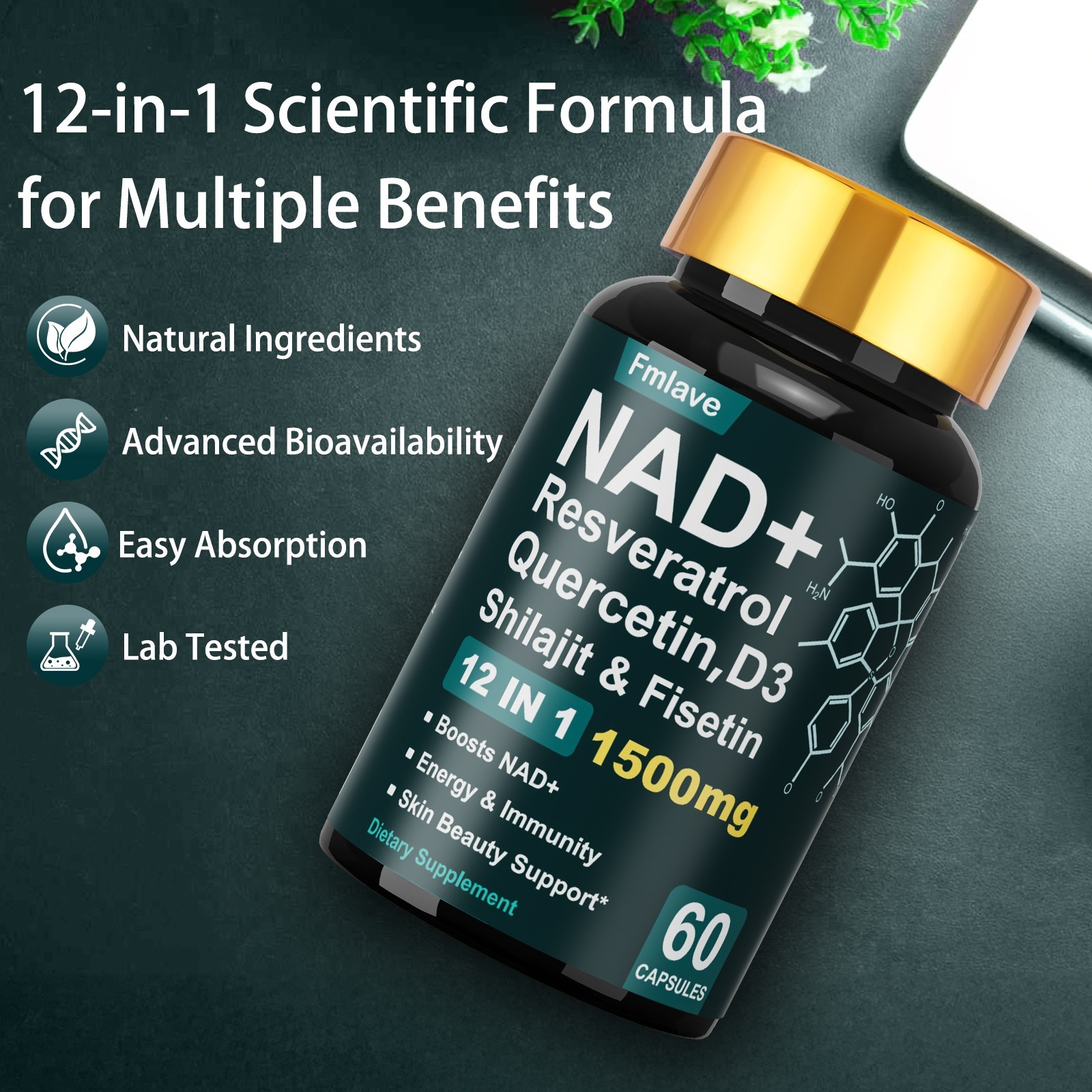NAD+ 1500mg – Resveratrol, DNA Repair, Energy Production, Cellular Metabolism